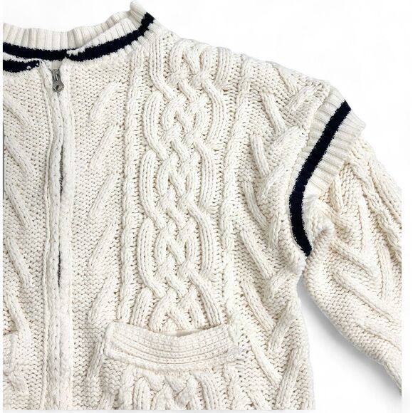 Anthropologie Cable Knit Bomber Sweater XS Cottage Academia Fisherman Cardigan - Picture 4 of 11